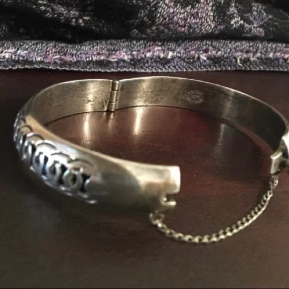 TAXCO 925 Bracelet Vintage Sterling Silver Shadow Box Hinged Bangle - Picture 2 of 6
